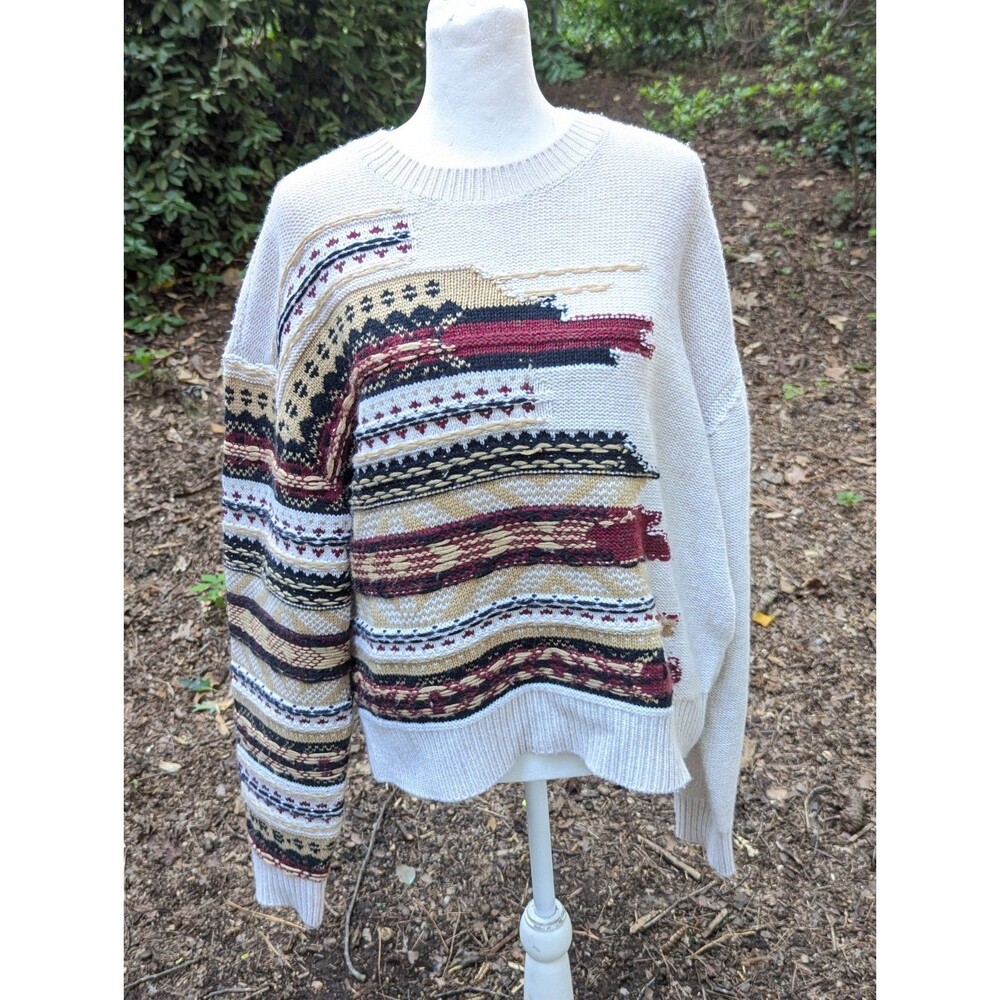 rag & bone Annalise Fair Isle Crewneck Sweater M Wool Cashmere Distressed Knit - Picture 11 of 11